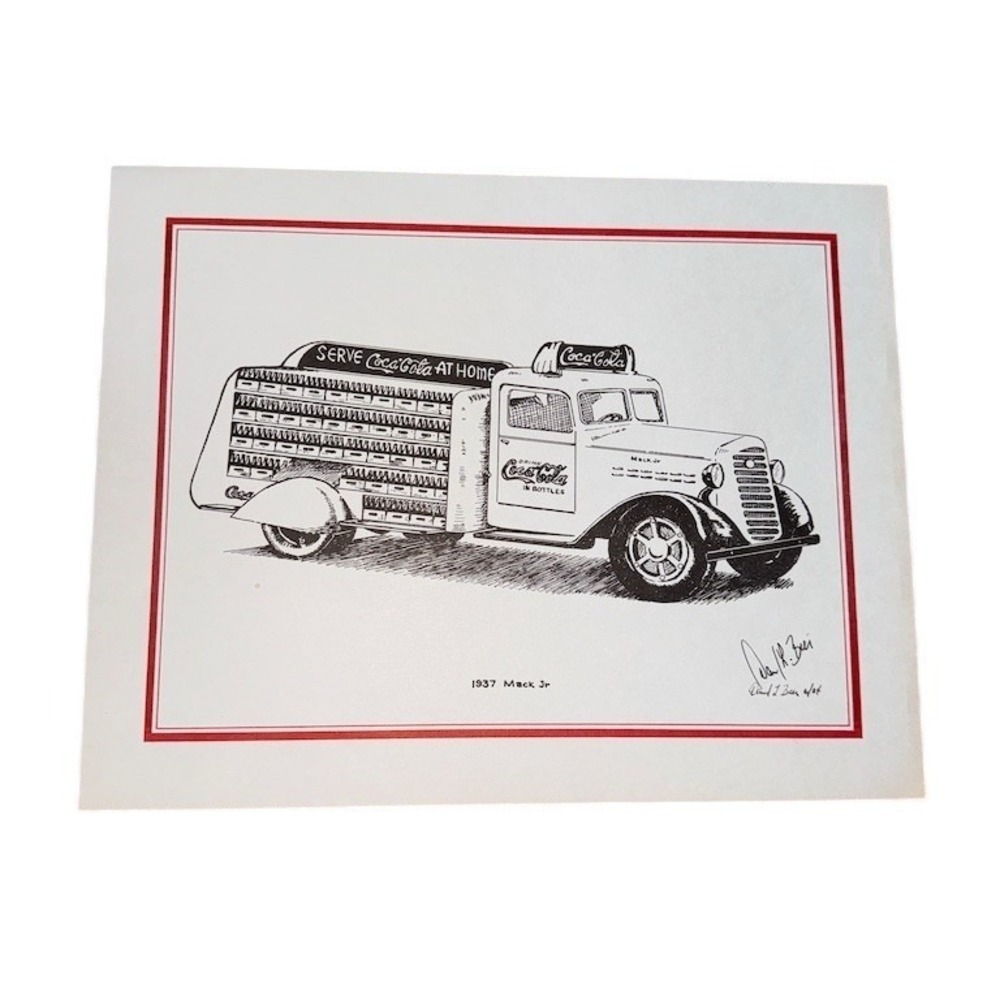 Coca-Cola 1937 Mack Jr Delivery Truck Art Print Signed Dated 6/04 14x11